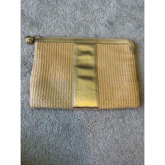 Lilly Pulitzer gold and woven rattan clutch , $118 - Picture 3 of 8